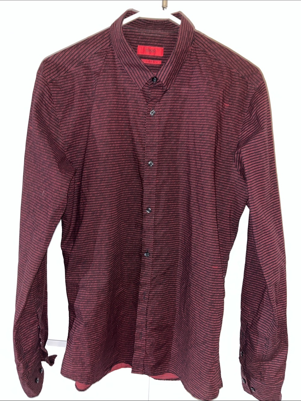 Rare Red Hugo Boss AOP Digits Computer Mathematics Work shirt M Extra slim Fit